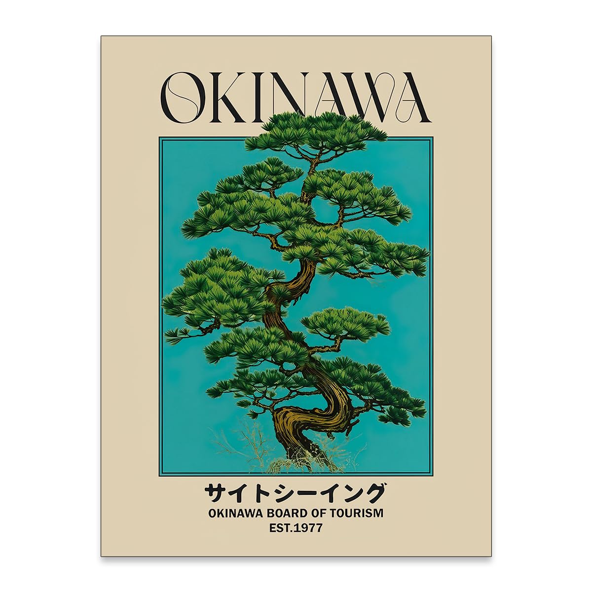 enttgo Japanese Canvas Wall Art Okinawa Prints Retro Japanese Bonsai Tree Picture Modern Ukiyo-e Decor Poster for Home Bedroom Decorations Artwork 12x16in Unframed