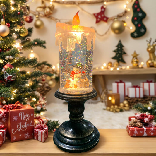 Snowmen Snow Globe Candle Operated Flameless LED Christmas Decor with Swirling Water & Glitter, Spinning Tabletop Centerpiece for Holidays, Winter Wonderland Gift