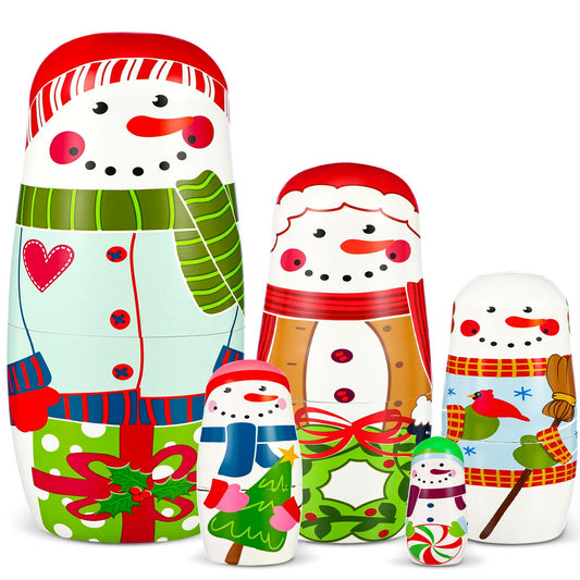 Gejoy Russian Nesting Dolls for Kids Handmade Matryoshka Wooden Stacking Toys Nesting Dolls Collectible Gifts for Winter Christmas Holiday Present Boys Girls Adults Home Decor(Snowman)