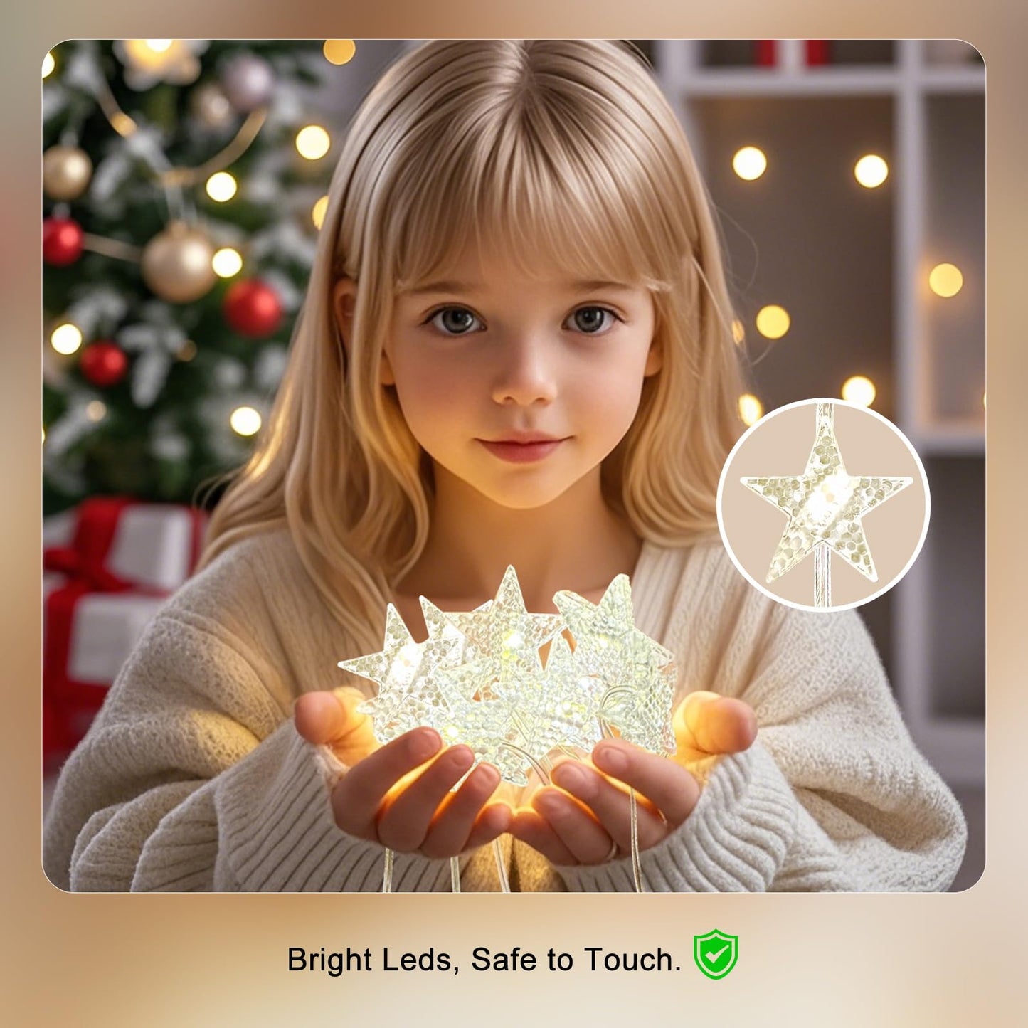 Patioman Star Curtain Lights, Warm White Window Lights 70 Stars Hanging Light with Remote Fairy Led Twinkle String Lights Home Bedroom Wall Ceiling Décor for Christmas, Wedding, Party, Birthday