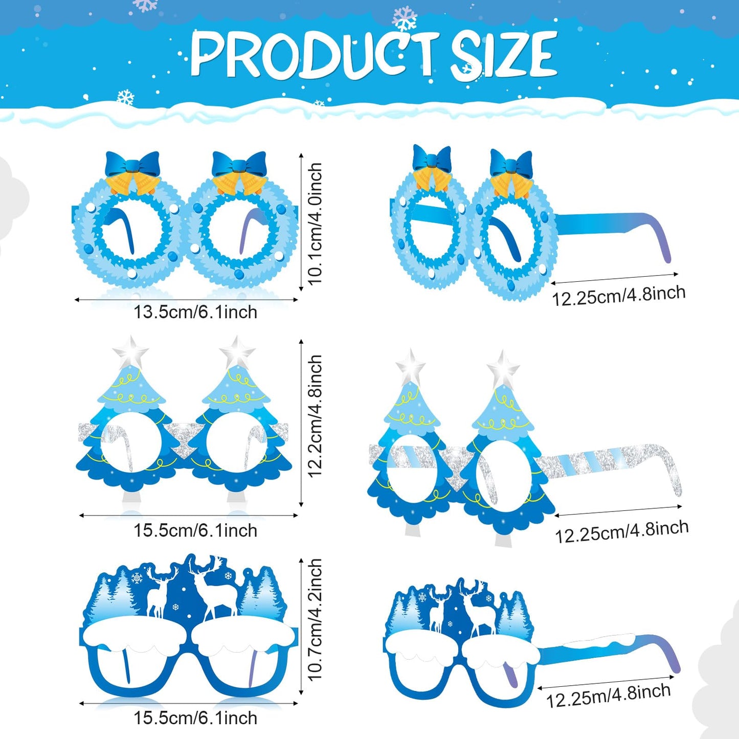 Harrycle 60 Pcs Winter Party Favors Snowflake Paper Eyeglasses Winter Wonderland Party Decorations Photo Booth Props for Christmas Holiday Baby Shower Birthday Supplies