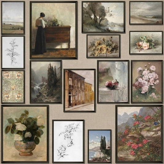 MAZUKO 16 PCS Vintage Wall Art Decor, Wall Art, Modern Maximalist Wall Prints for Bedroom, Posters for Room Aesthetic, Wall Collage Kit Pictures for Living Room - UNFRAMED (Vintage Art 4)