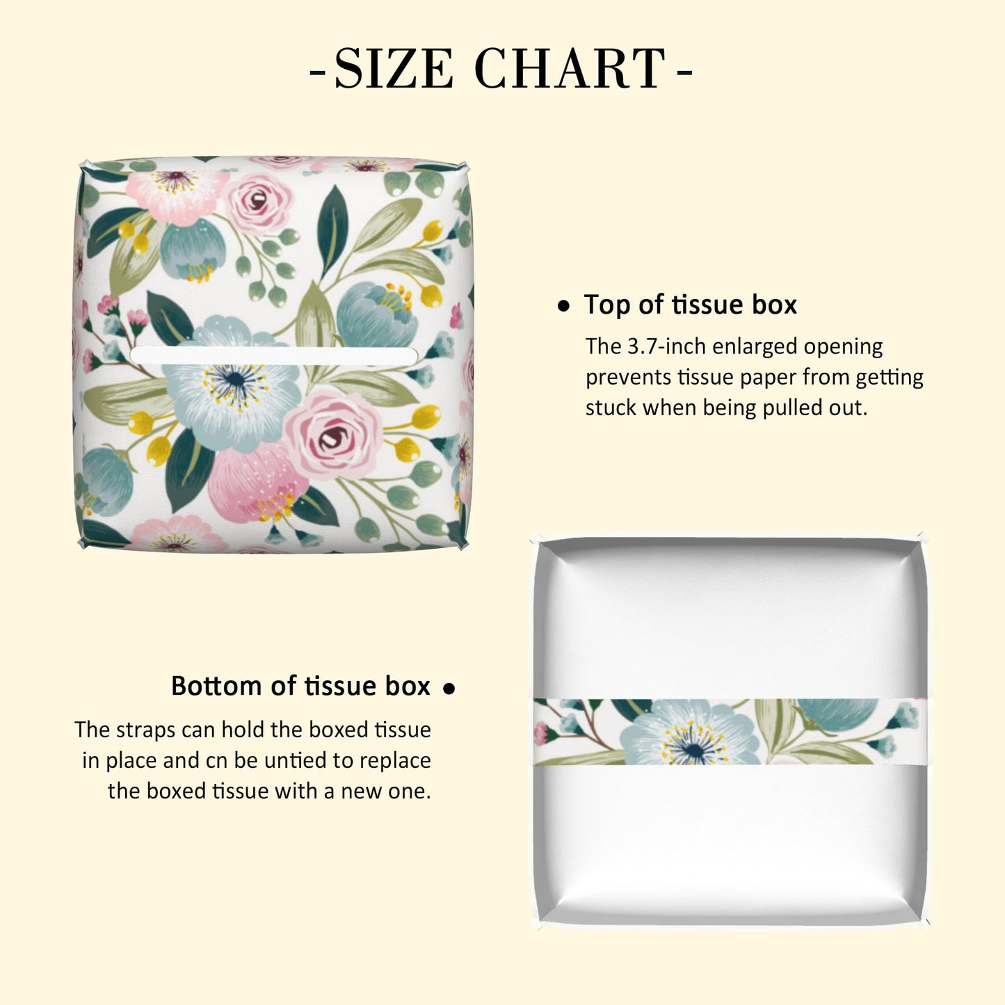 POIUBLE Spring Flowers Tissue Box Cover Leather Tissue Box Holder Square Facial Paper Organizer Dispenser for Bathroom Kitchen Bedroom Vanity Countertop Night Stands
