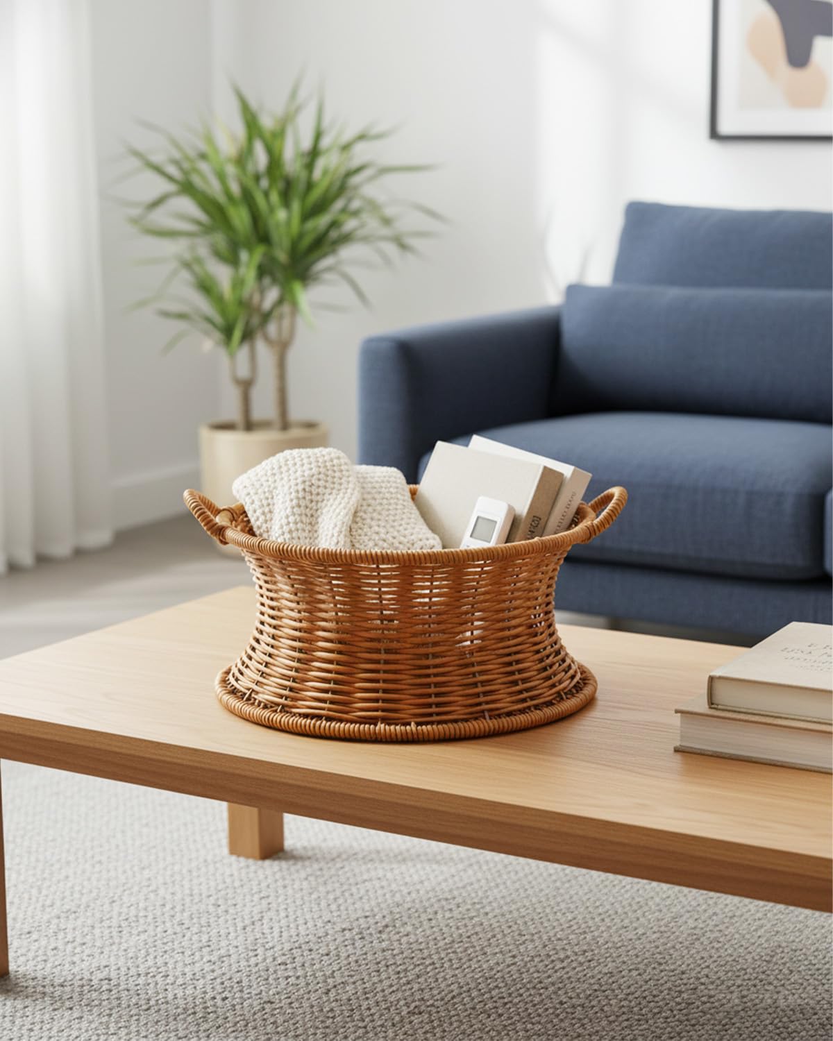Poly Wicker Bread Basket, Imitation Rattan Woven Bread Baskets With Handle Hand Woven Food Serving Trays, Plastic Wicker Fruit Baskets For Home, Kitchen, Restaurant, Display (8.1 x 3.7 inches)