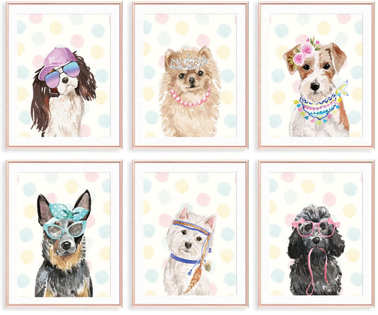 VICBOU 6 Pcs Watercolor Cute Dog Wall Art Prints Nursery Decor Wall Decor Dog Gifts Animals Themed Posters for Home Baby Room Pet Store Playroom Girls Boys Kids Room Decorations, 8x10 in, Unframed