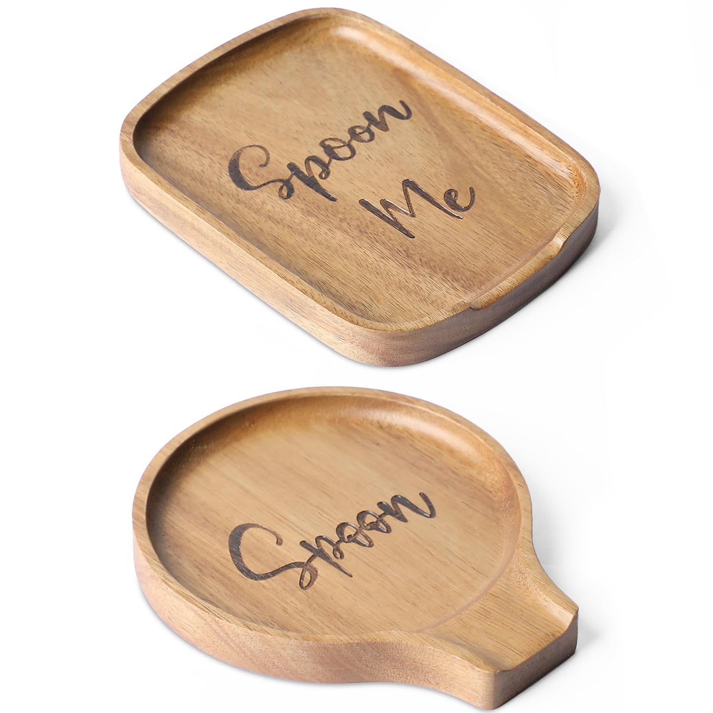Set of 2 Wood Spoon Rest for Stove Top - Smooth Acacia Wood Spoon Holder for Kitchen Counter with Non Slip Silicone Feet,Perfect Holder for,Spatulas Tongs and Spoons, Brown (Labeled "Spoon")
