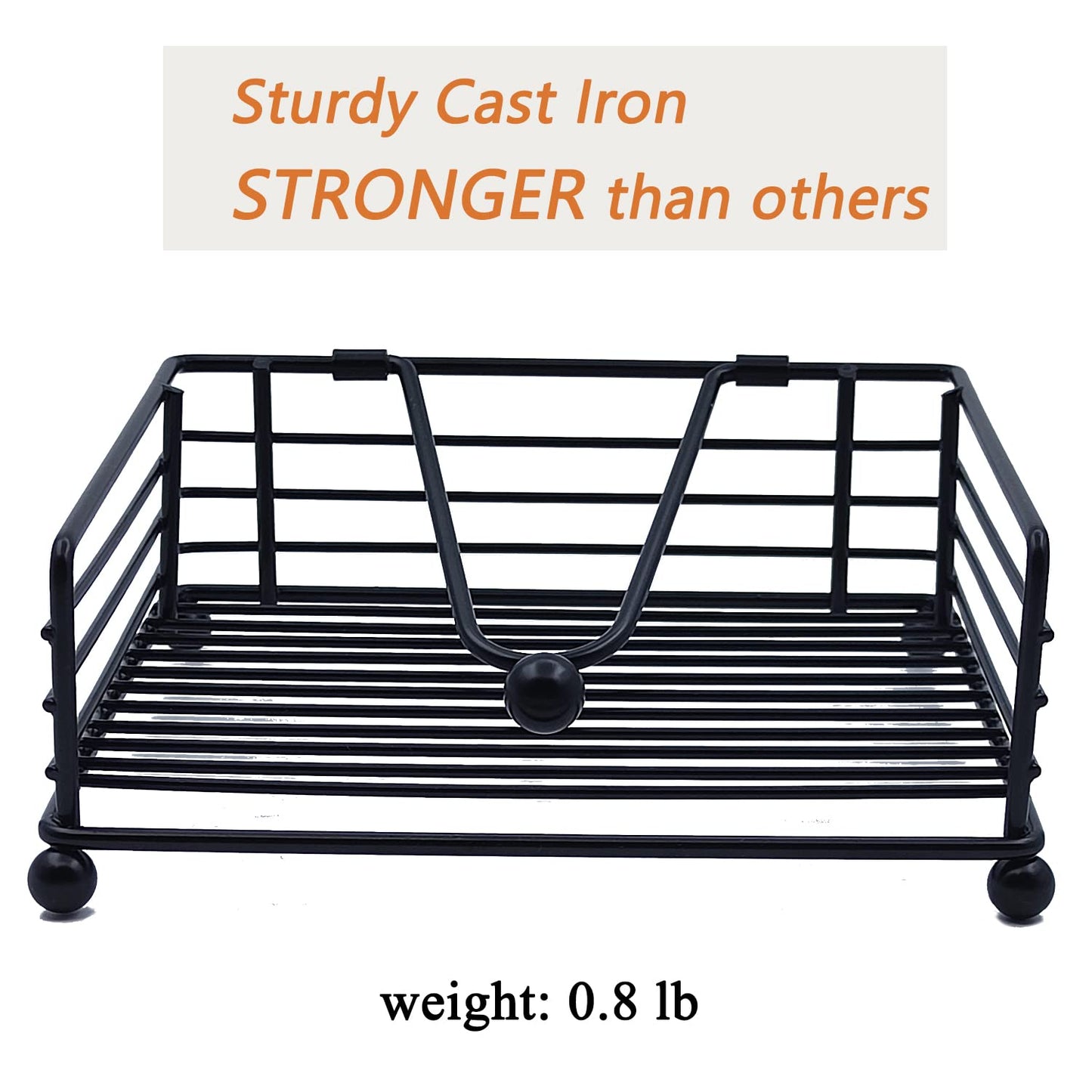 hiwafifi Napkin Holder for Table, Flat Napkin Dispenser with Weighted Arm, Square Cocktail Paper Holder of Elegant Rustic Iron for Kitchen Dining Room Decor Restaurant Farmhouse Hotel Party, Black