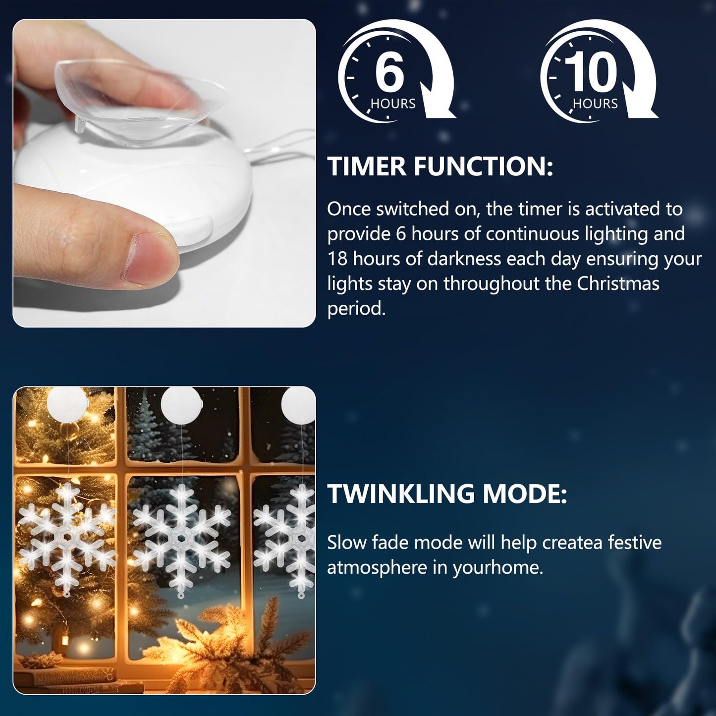 GAOJIETXD1 3 PCS Christmas Window Lights, Snowflake Hanging Lights with Timer Flashing Modes, Indoor Outdoor Xmas Decor for Home Party