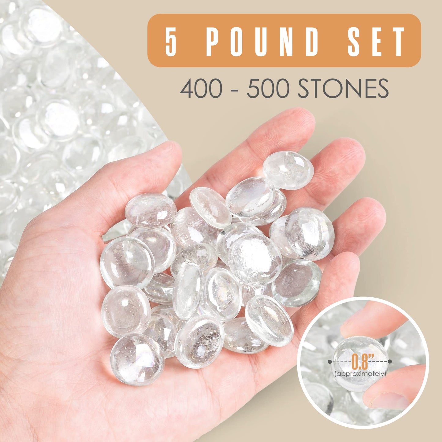 Houseables Glass Marbles, Glass Beads for Vases, Marbles for Vases, 5LB, 500-600, Clear Beads, Clear Gems, Fillers for Centerpieces, Decorative Rocks, Flat, Stones, Pebbles, Crafts, Plants, Fish Bowl