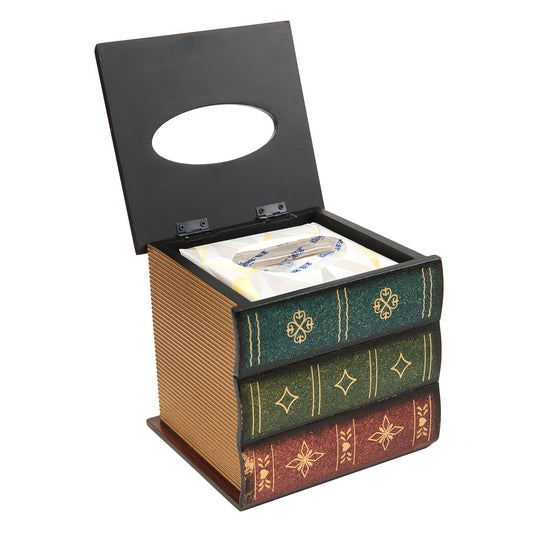 Crafted Classical Retro Wooden Antique Book Tissue Box Cover Square Tissue Holder Dispenser Paper Cover Case Napkin Holder Home Decor for Bathroom Living Room Office car Kitchen (Green)
