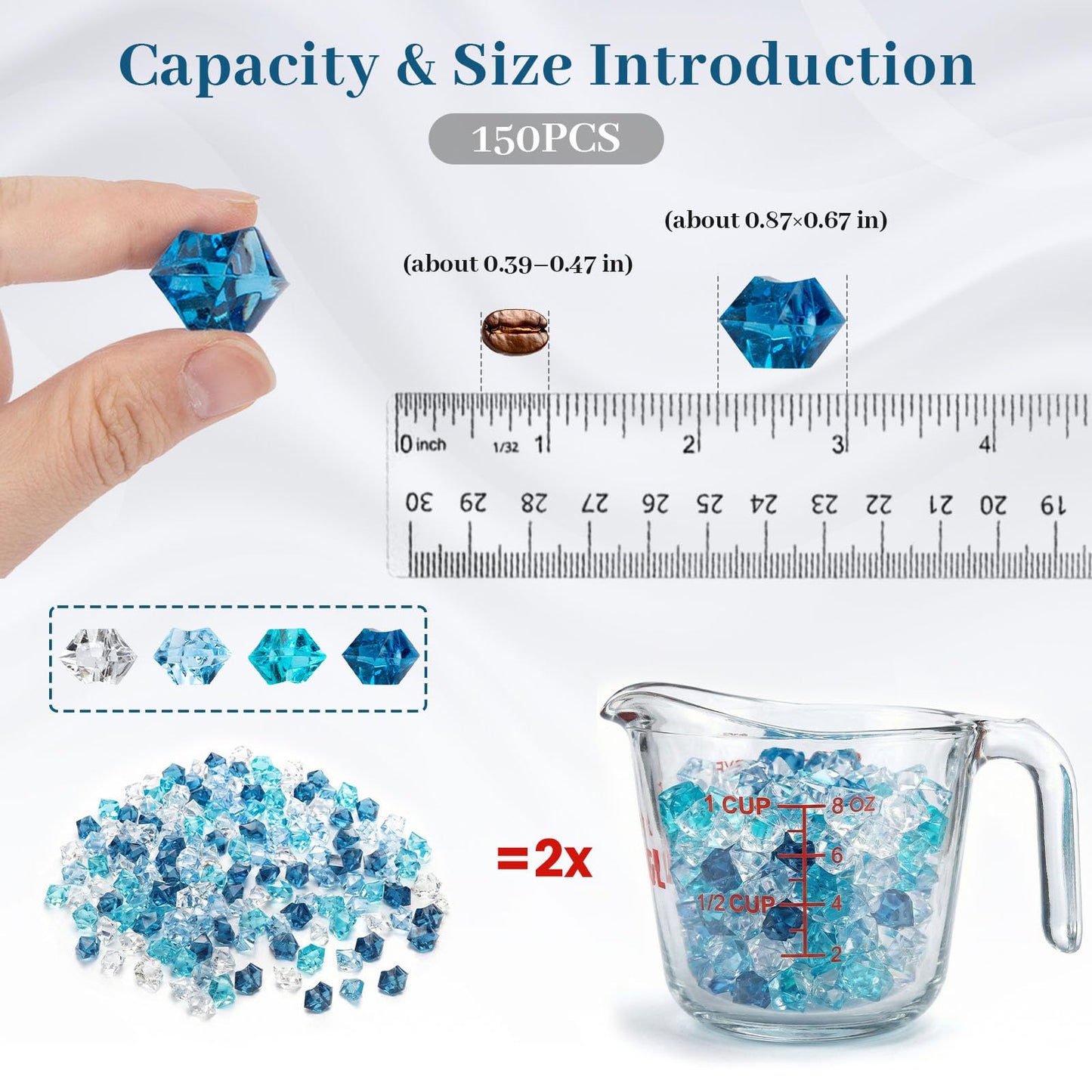 DomeStar 150PCS Assorted Blue Fake Ice Rocks Vase Fillers, Aquarium Gravels Small Stones for Fish Tanks Decorations Home Table Scatter