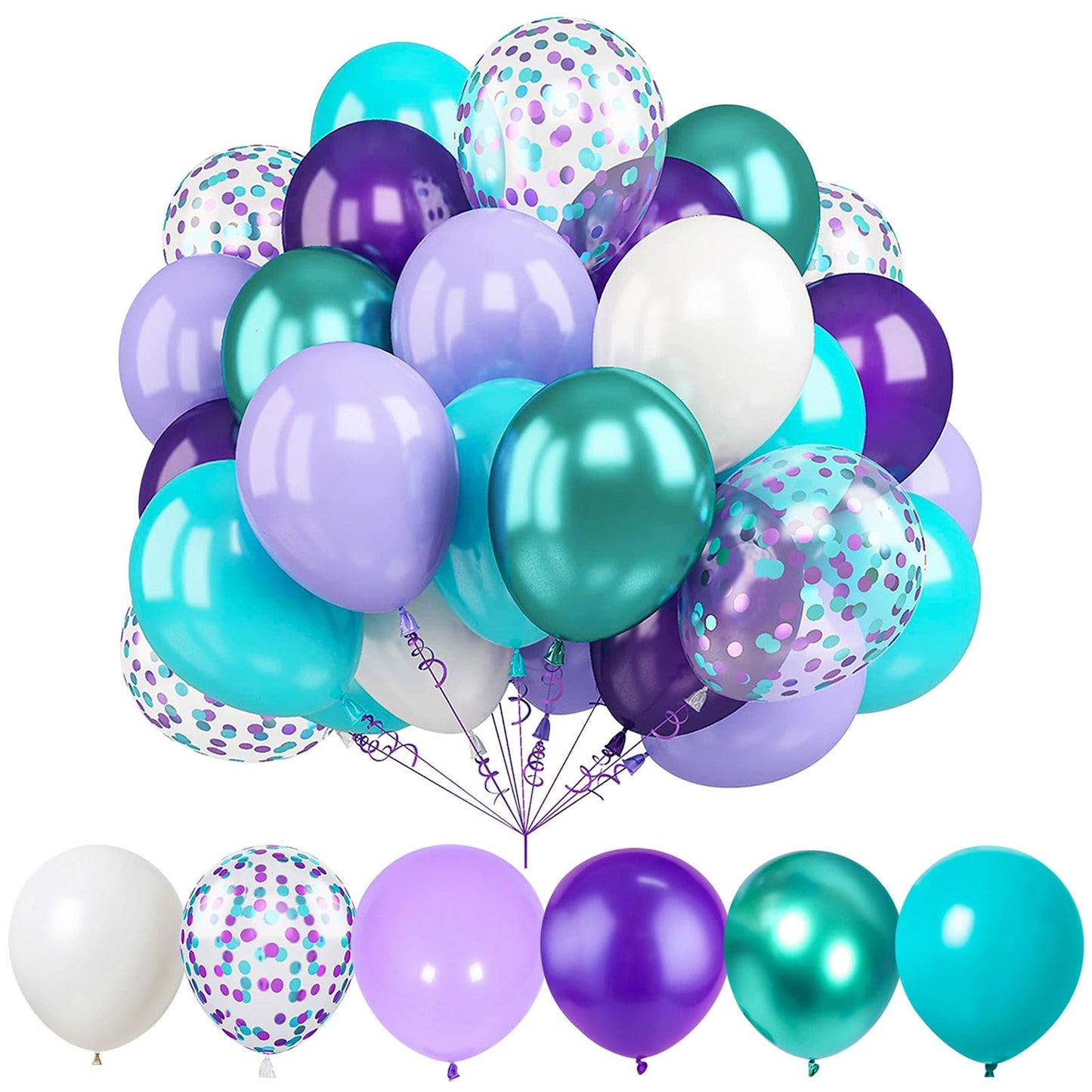 Purple White Green Metallic and Confetti Balloons for Graduation Wedding Birthday Baby Shower Party Decorations