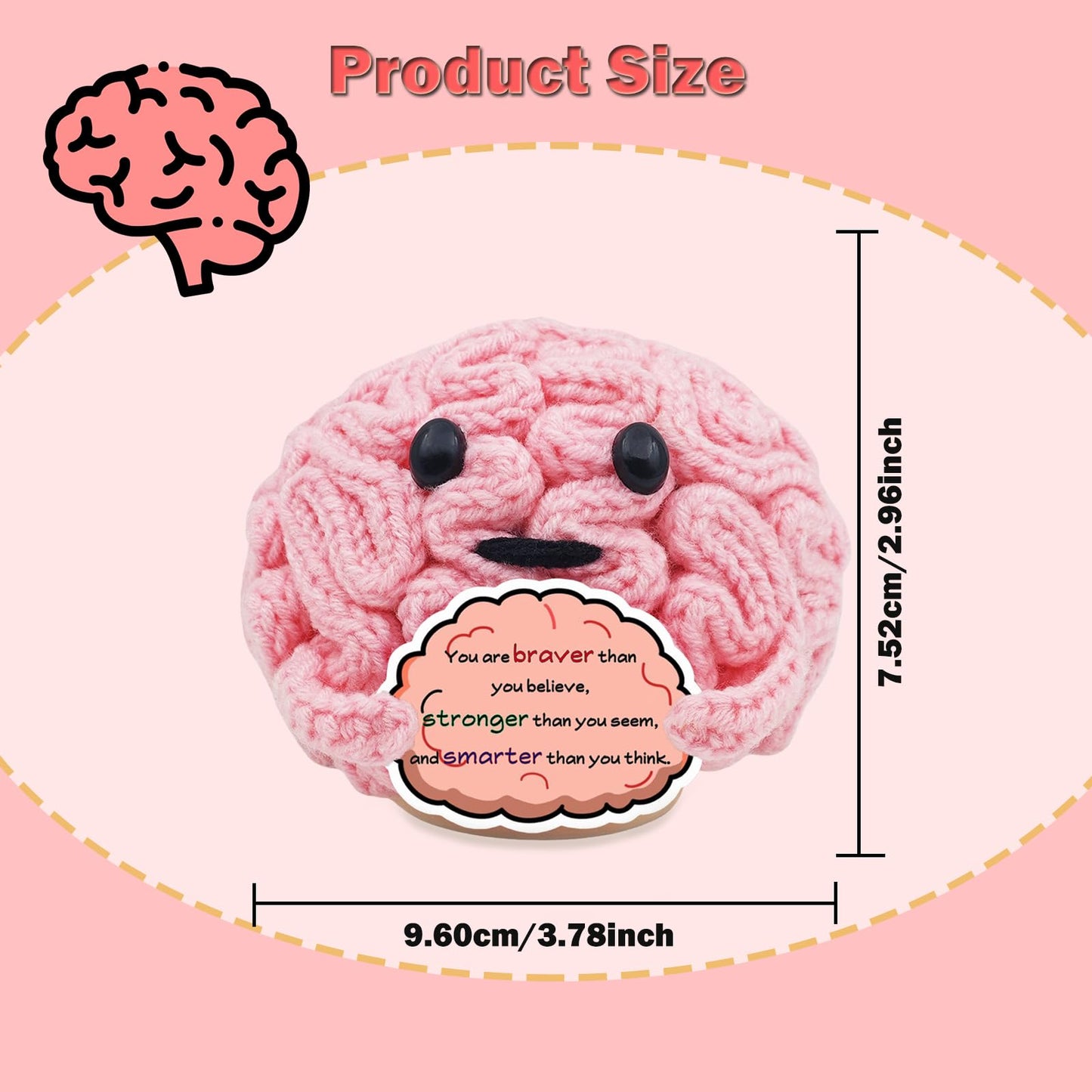 POPNANA Birthday Crochet Gifts for Women Men Mom Dad Handmade Positive Gift for Girls Boys Kids Teens Coworkers Teachers Friend Cute Brain Toy Holiday Office Home Decor Inspirational Doll(Braver)