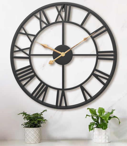 Pytha Sight 30 Inch Extra Large Giant Wall Clock,Oversized Round Silent Vintage Industrial Black Metal Farmhouse Big Roman Numeral Wall Clocks for Living Room,Kitchen,Bedroom Home Decor