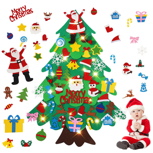 Srkmxzr Felt Christmas Tree for Toddlers, Felt Christmas Tree with Lights, 38Pcs DIY 3D Wall Hanging Christmas Trees for Toddler Baby Kid Child, Felt Craft Kits for Xmas Party Decor Gift