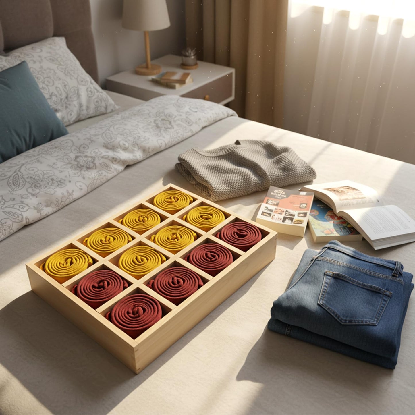 Douaowoc 2 Pack Wooden Sorting Tray Grid Display Wood Divided Organizer Rectangular Vanish Finished Section Box for Rings Earrings Necklaces Bracelets (12 Compartments, 12.9 x 9.1 x 1.55 Inch)