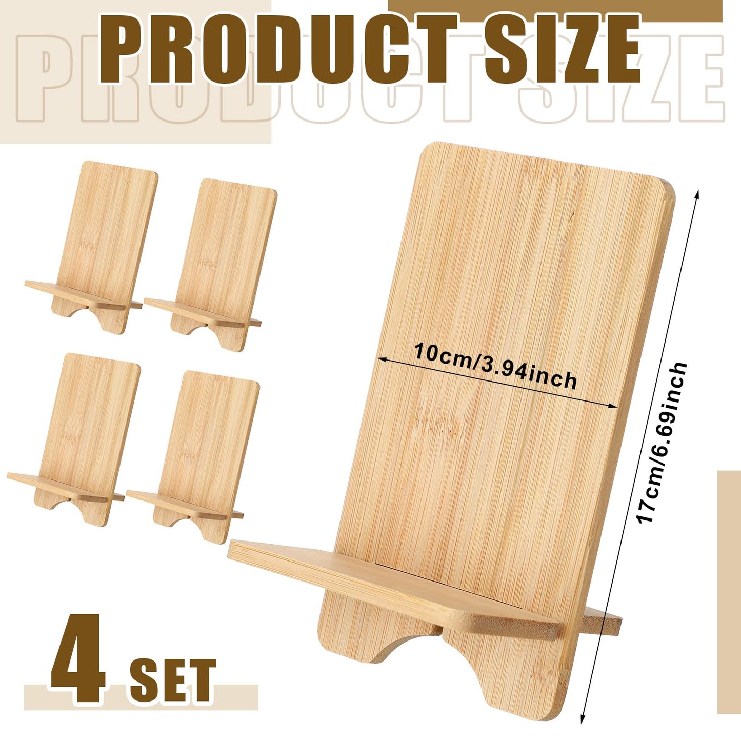 Memorywuu 4 Pcs Bamboo Book Stand for Display Book Holder Easel Stand Collector Display Back to School Gift for Home Office Album Cd Magazine Comic Postcard Picture Artworks