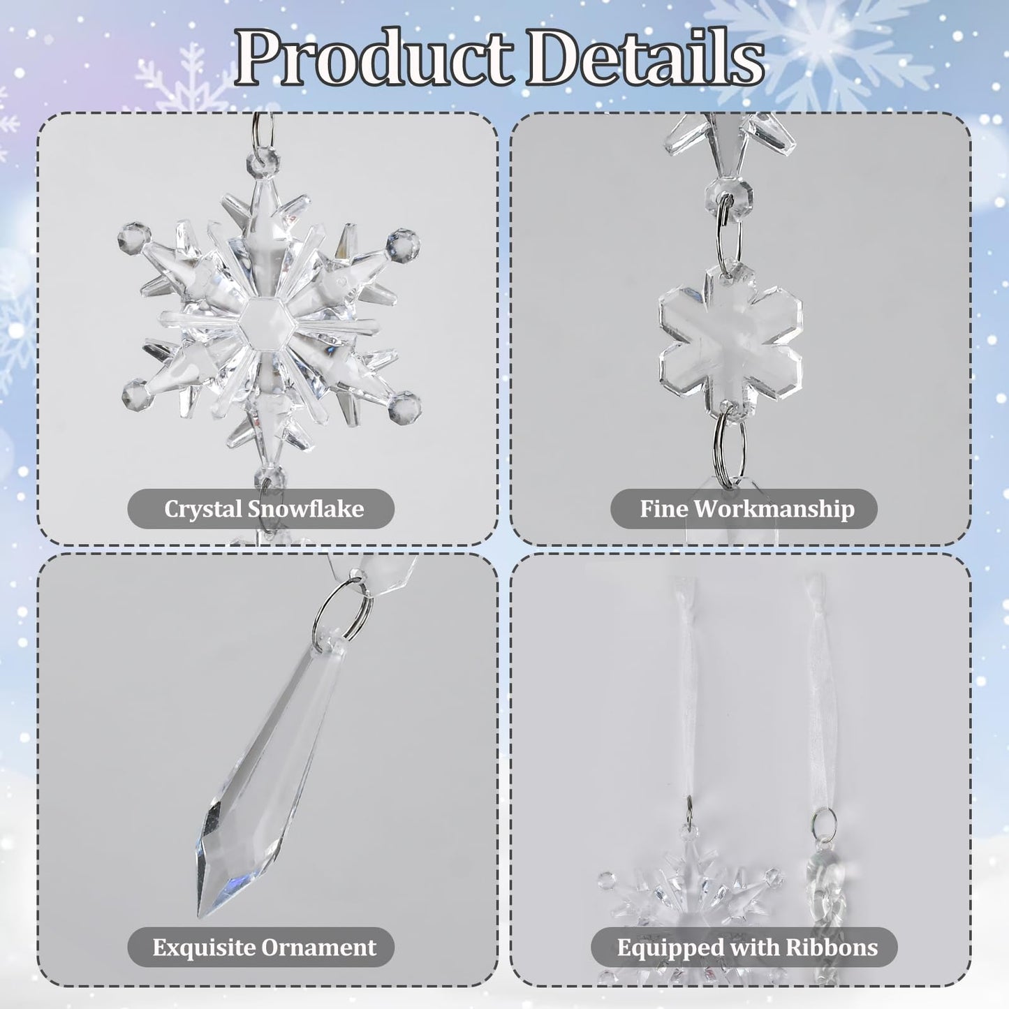 Crystal Ornaments Christmas Tree Decorations - 21pcs Christmas Tree Ornaments Sparkling Dazzling Festival Party Decoration Crystal Snowflake Design Hanging Ornament Holiday Season Home Decor