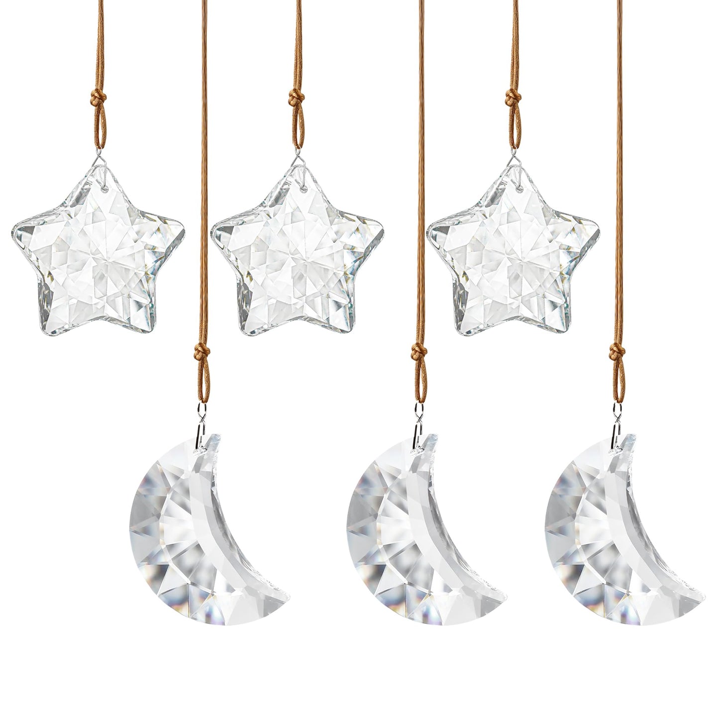 LOULIQIGIFT 6pcs Clear Crystal Star and Half Moon Prisms Ornaments Faceted Glass Hanging Ornaments for Home Garden Window Wedding Party Decor