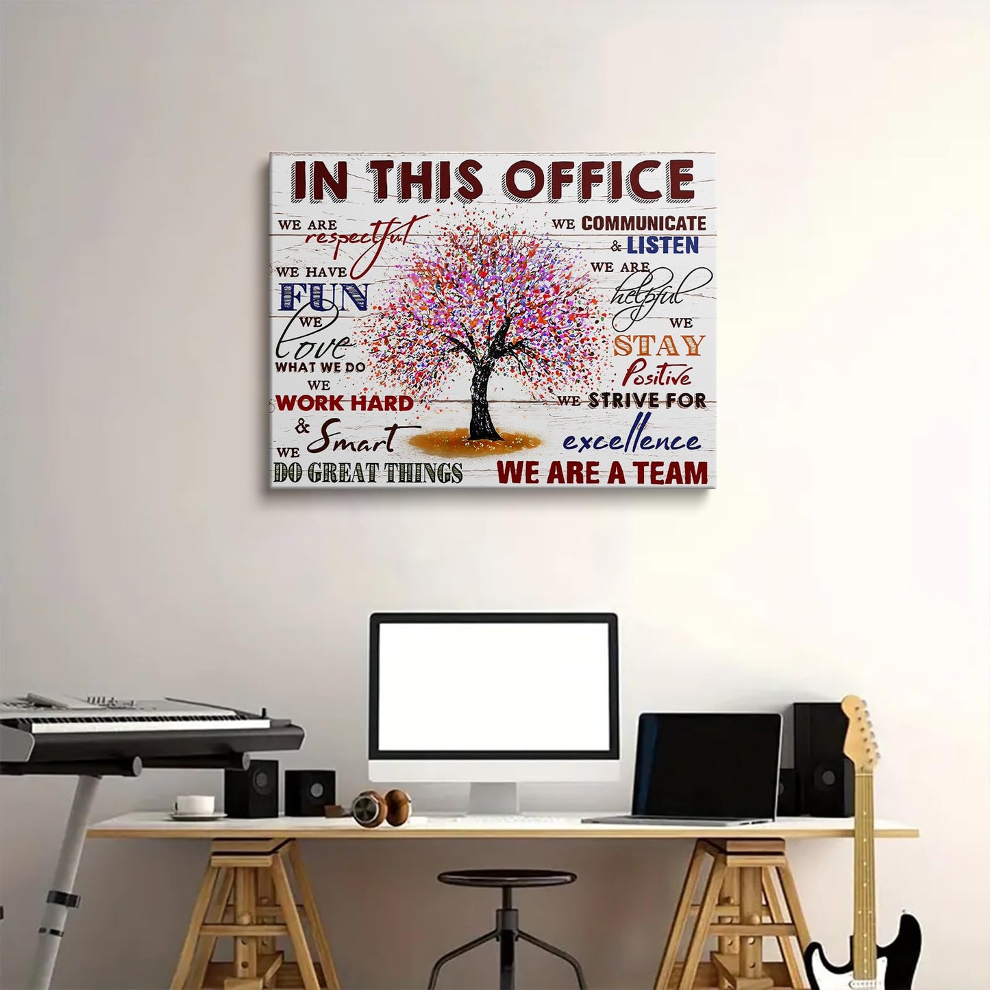 HDXUFJQ Office Inspirational Wall Art In This Office Canvas Wall Decor Team Rules Motivation Positive Quotes Pictures Prints Teamwork Painting for Home Office Ready to hang(12"x16")