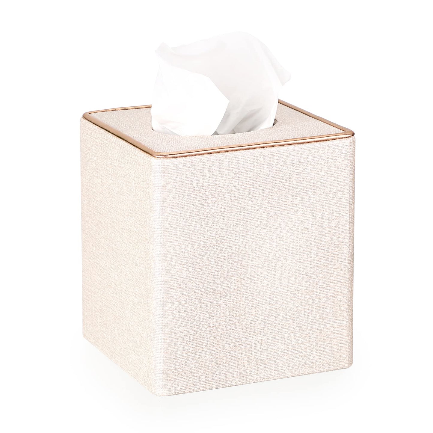Sumnacon Square Linen Tissue Box Cover - Stylish Cube Tissue Box Holder with Magnetic Bottom, Decorative Tissue Box for Vanity Toilet Tank Dresser Night Stand Table Countertop Office Car, Beige