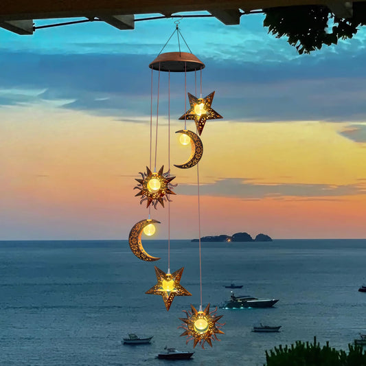 Solar Wind Chimes for Outdoor Lights Sun Moon Star for Women Mom Wife Hanging Decor Outdoor Sympathy Wind Chimes for Garden Patio Balcony Birthday Womens Gifts