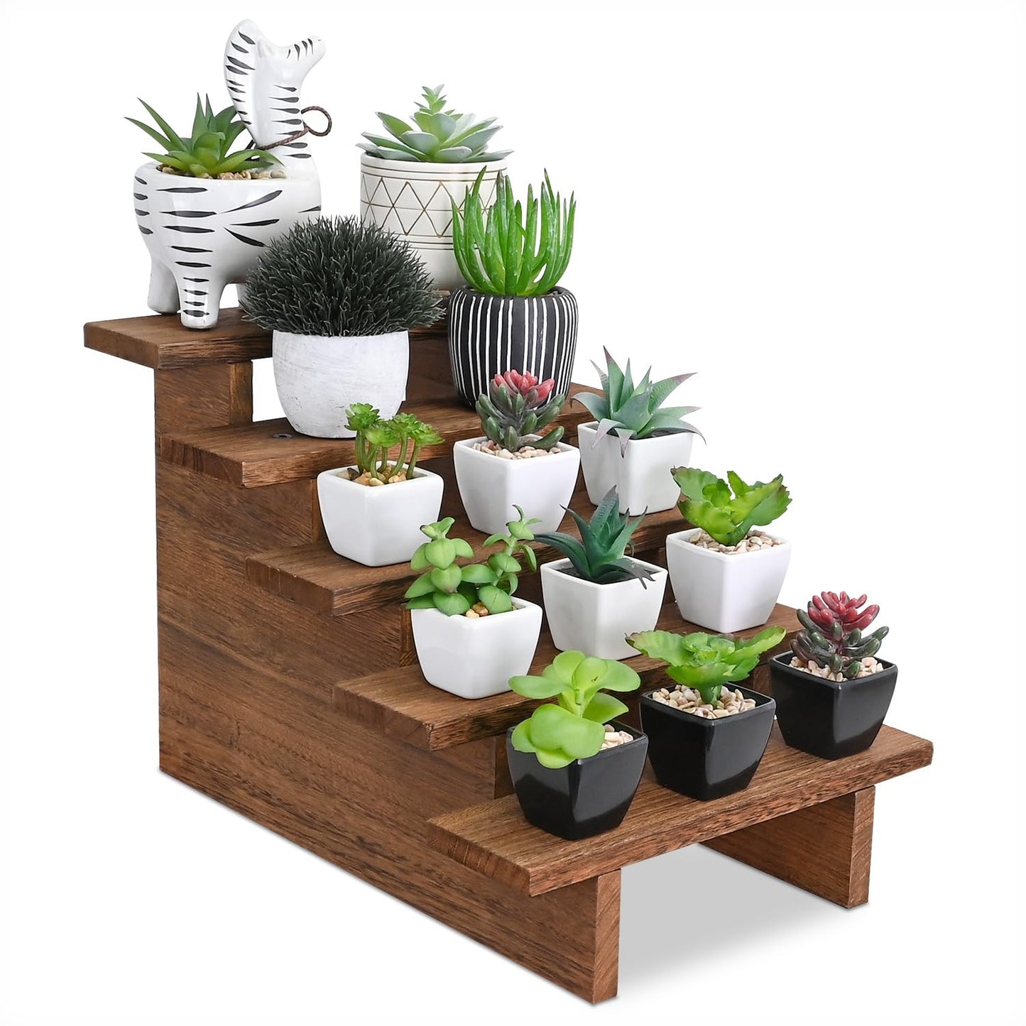 Ikee Design 5-Tier Wooden Display Riser Stand for Plants, Cupcakes, Stepped Tiered Wood Display Stand for Collectibles, Sunglasses, Jewelry, for Weddings, Vendor Markets, Retail