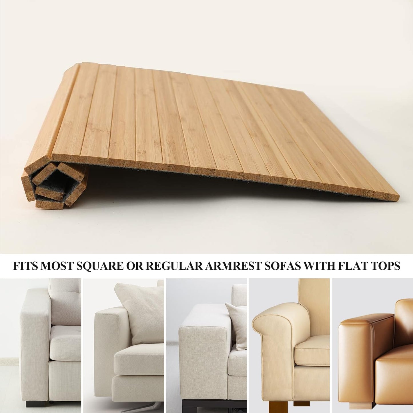 GEHE Sofa Arm Tray Table - Flexible/Foldable Couch Arm Table Perfect for Drink & Snacks Great Armrest Tray (16.5" L x 13.25" W x 0.35" H, Natural Bamboo)