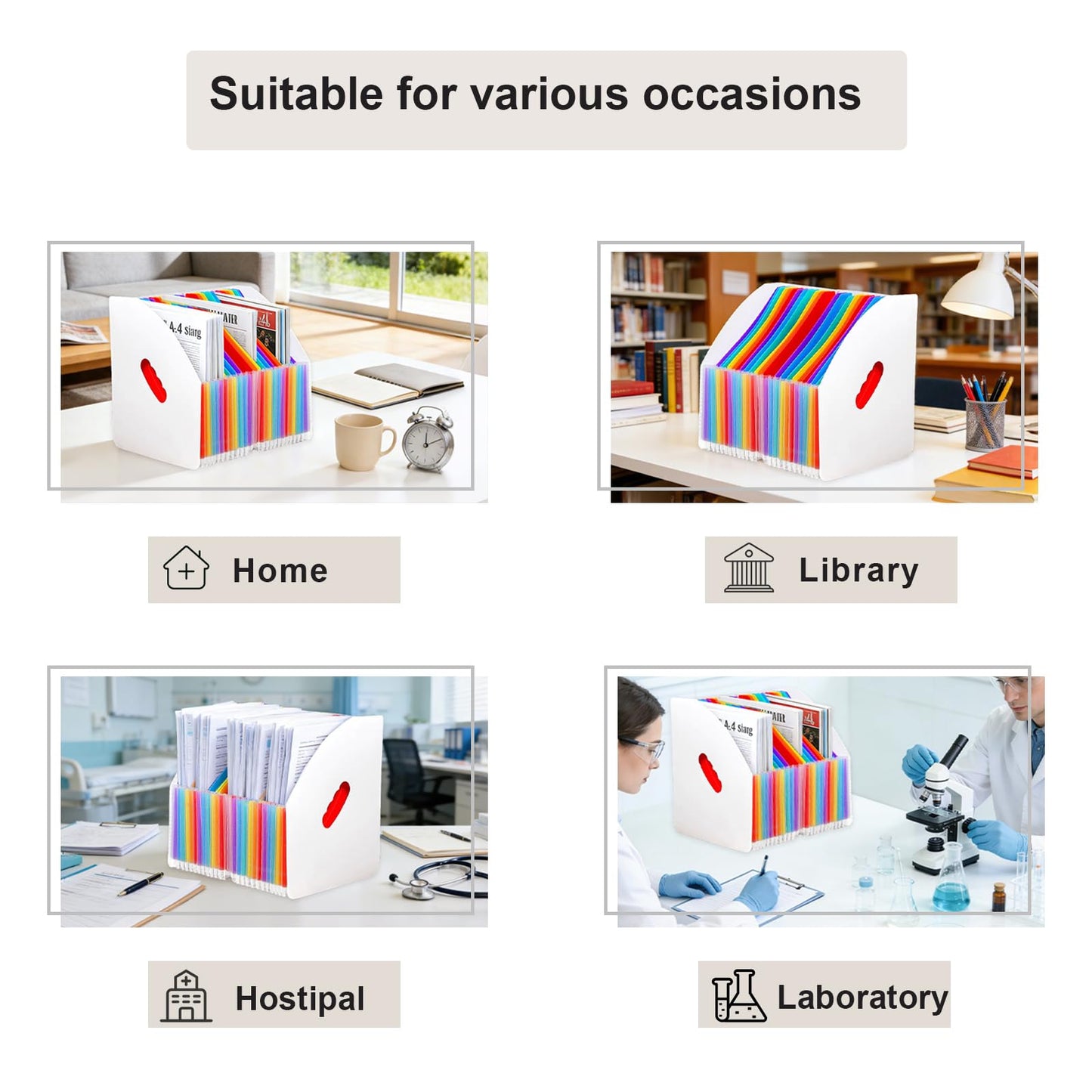 SAYEEC Rainbow Expanding File Holder Standing A4 Vertical Mini Book Organizer Magazine Basket Desktop 13 Pockets Files Folder with Handle for Students Examination Paper Bills Office Study