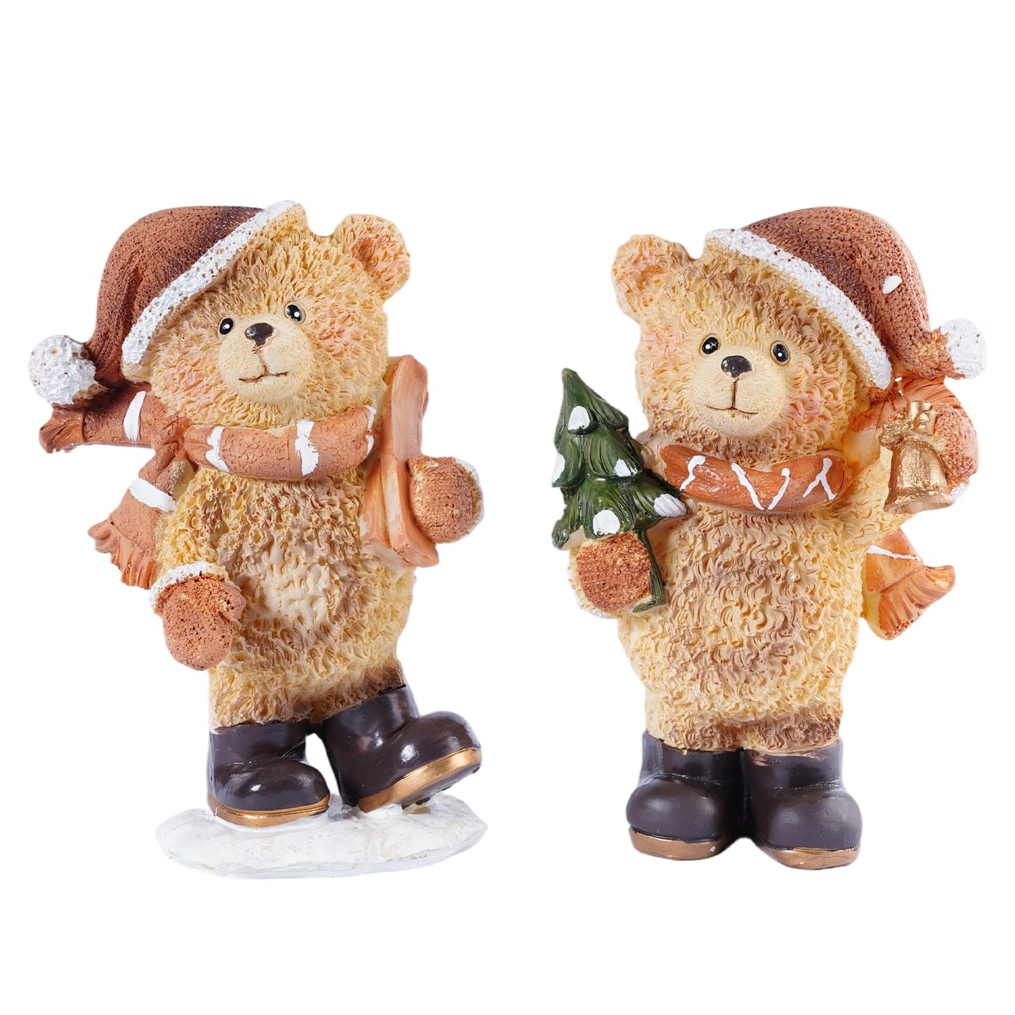 Brizoria Set of 2 Small Teddy Bear Figurines Resin Christmas Bear Decor Winter Tabletop Statue Cute Animal Teddy Bear Decorations for Home Mantel Shelf Living Room Little Bears Ornament