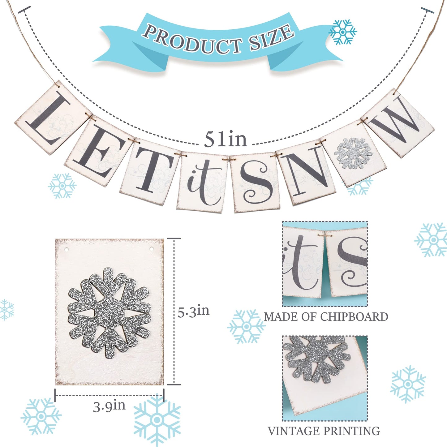 Let it Snow Winter Wonderland Banner, Wooden Sign Decor, Winter Banner for Mantle Indoor, Decoration for Inside Mantle Fireplace Party Window