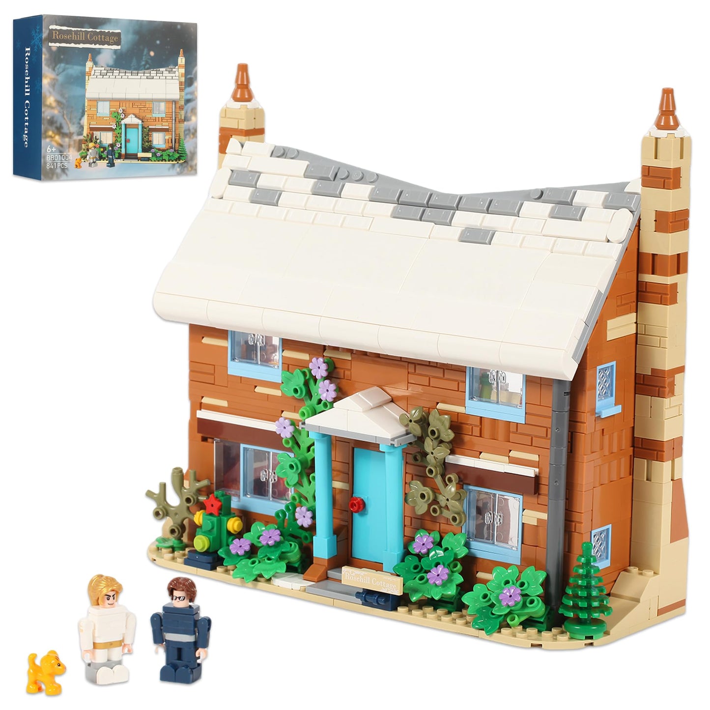 The Holiday Christmas Building Set, Rosehill Cottage Village Compatible with Lego – Cozy Winter House with Figures & Dog, Creative Display Gift for Adults, Movie Fans & Valentine’s Day