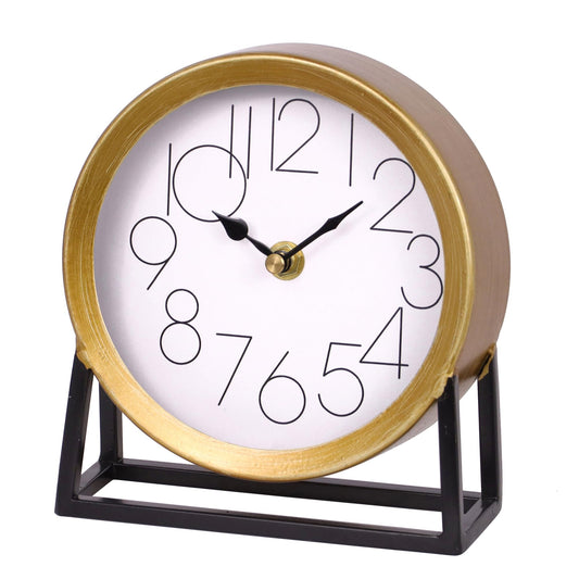 VinSees Modern Golden Table Clock on Stand, Decorative Desk and Shelf Clock, Mantel Clock Farmhouse Clock Non-Ticking, Home Décor for Living Room, Bedroom, Bedside, Desk, Gift Clock (Gold)