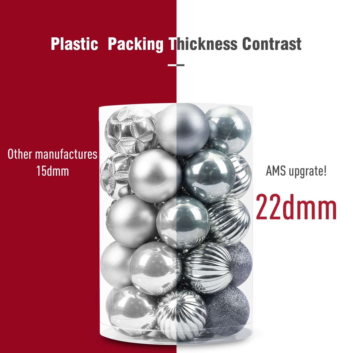 AMS 2.36''/60mm 34ct Christmas Ball Large Ornaments Party Decorations Shatterproof Festival Pendant Hangings for Xmas Tree Decor (60mm, Sivler)