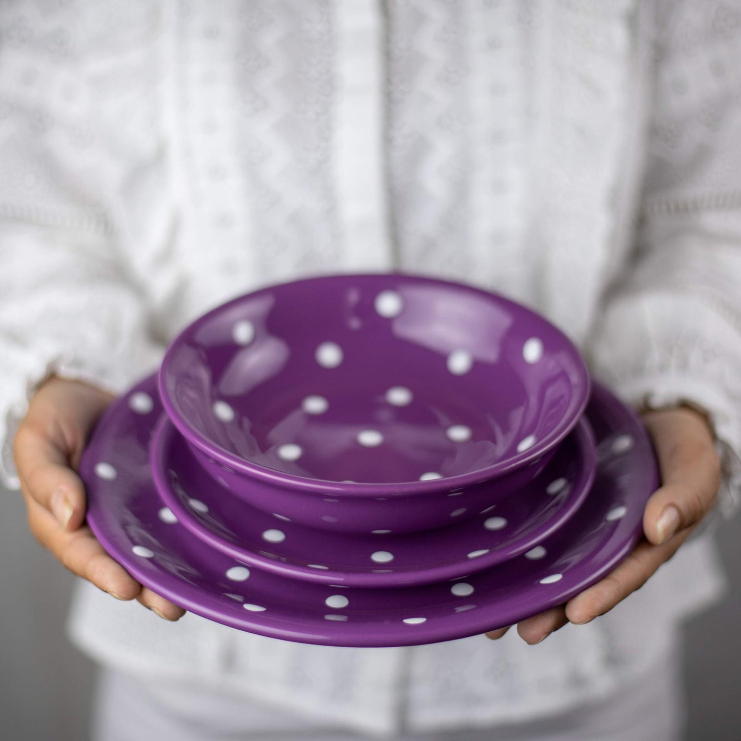City to Cottage Handmade Purple and White Pottery Polka Dot Glazed 7.9inch/20cm Side Plate, Dessert Plate, Unique Ceramic Dinnerware, Housewarming Gift