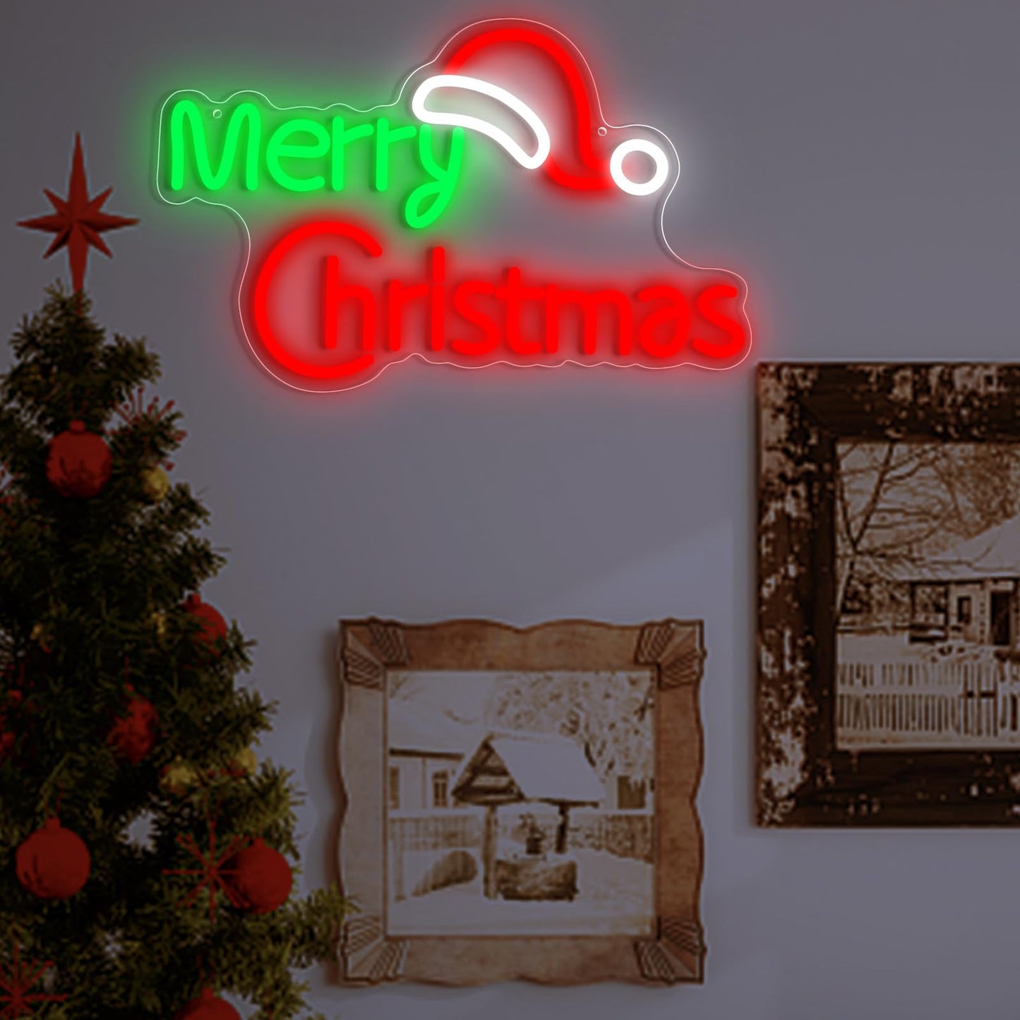 Merry Christmas Neon Signs, Dimmable Merry Christmas LED Light Sign For Holiday Party Home Bar Decoration, USB Powerd Christmases Neon Lights For Wall Decor Festival Celebration 14.96" × 9.45"