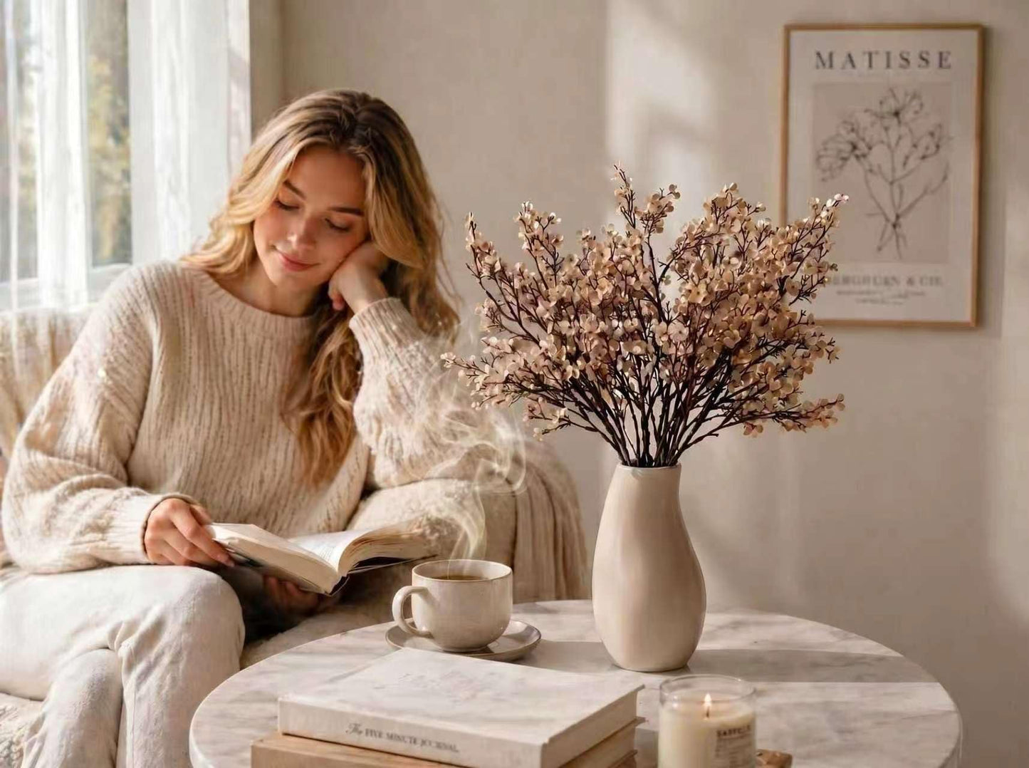 Mandy's Light Brown Artificial Baby’s Breath Flowers 6 Bundles Silk Gypsophila, 18.5 Inch European Style Modern Home Decor Centerpiece, Neutral Wedding Flower Arrangements