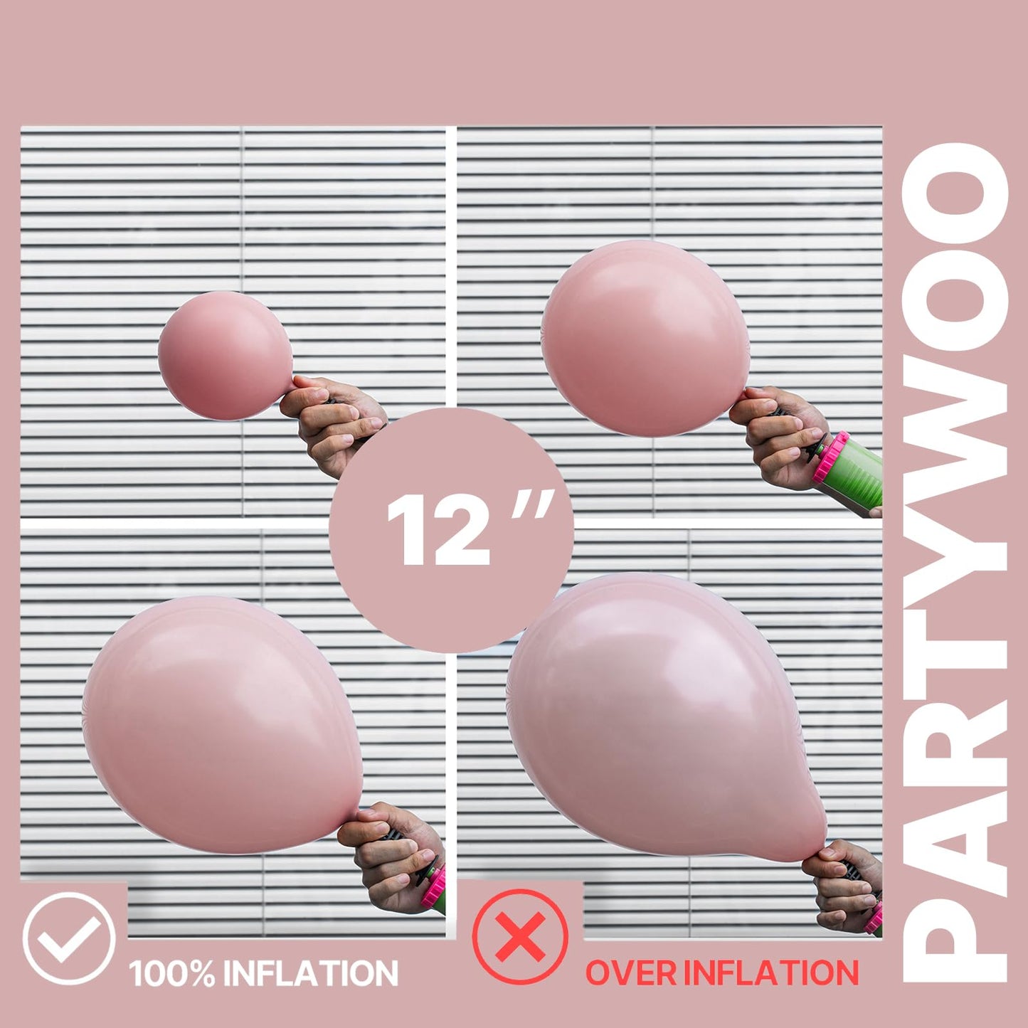 PartyWoo Dusty Pink Balloons 66pcs 12 Inch Blush Rose Pink Metallic Rose Gold Nude Boho White Sand Confetti Balloons for Baby Shower Birthday Gender Reveal Wedding Anniversary Party Decorations