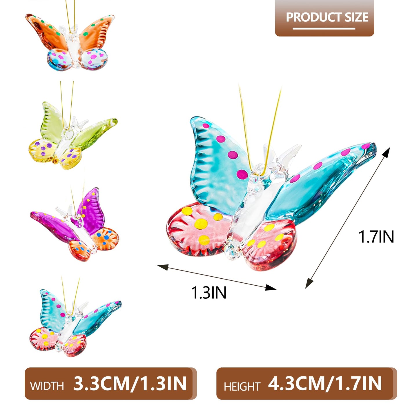 Set of 4 Crystal Butterfly Hanging Ornament 1.7in Glass Butterflies Ornaments Gifts for Women