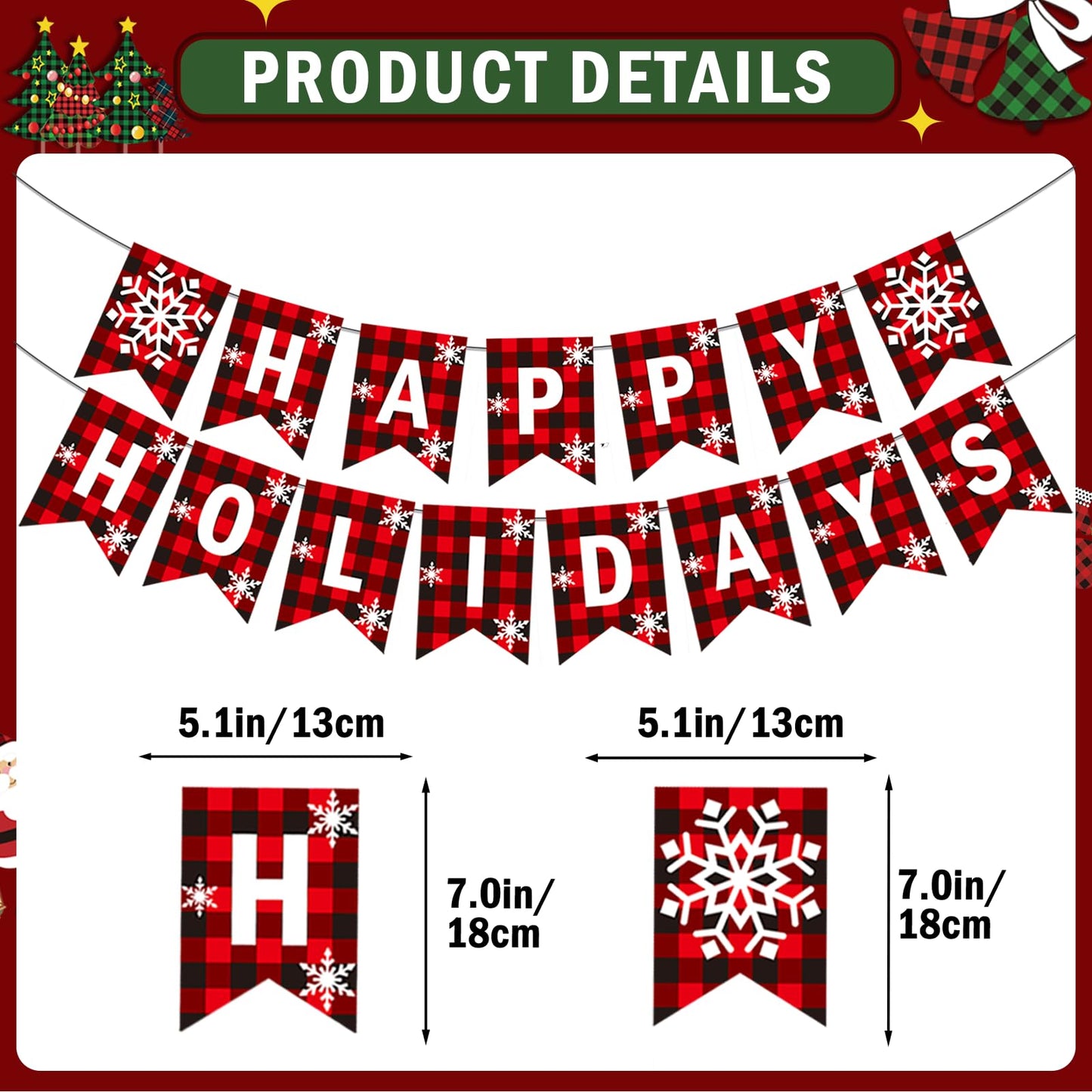 Happy Holidays Banner Buffalo Plaid Christmas Decorations Happy Holidays Decorations for Christmas Buffalo Plaid Decor
