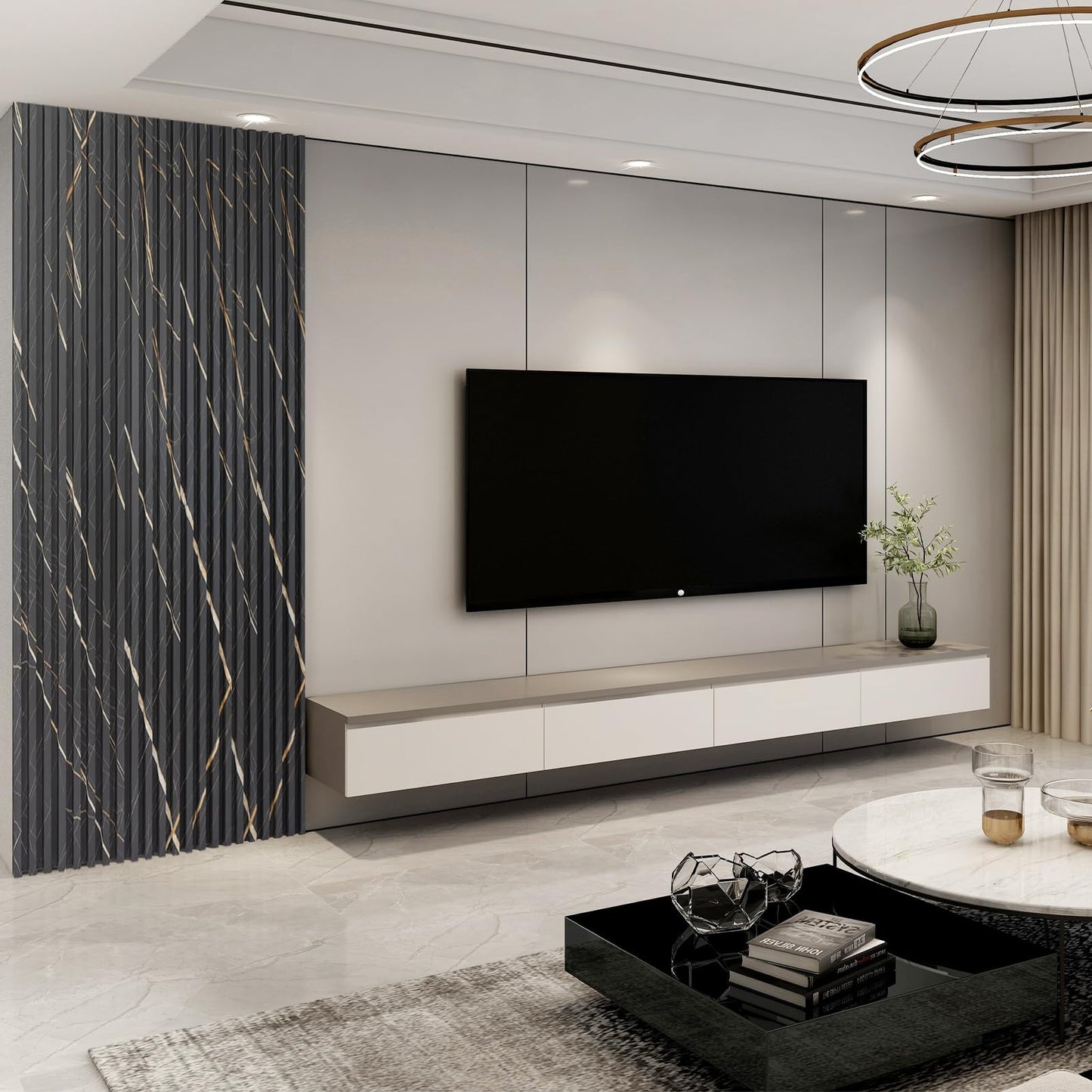 Art3d 8-Pack WPC Slat Panel for Interior Decor, Decorative Fluted Accent Wall Covering for Living Room Bedroom TV Background Office, 96 x 6 Inch - Granite
