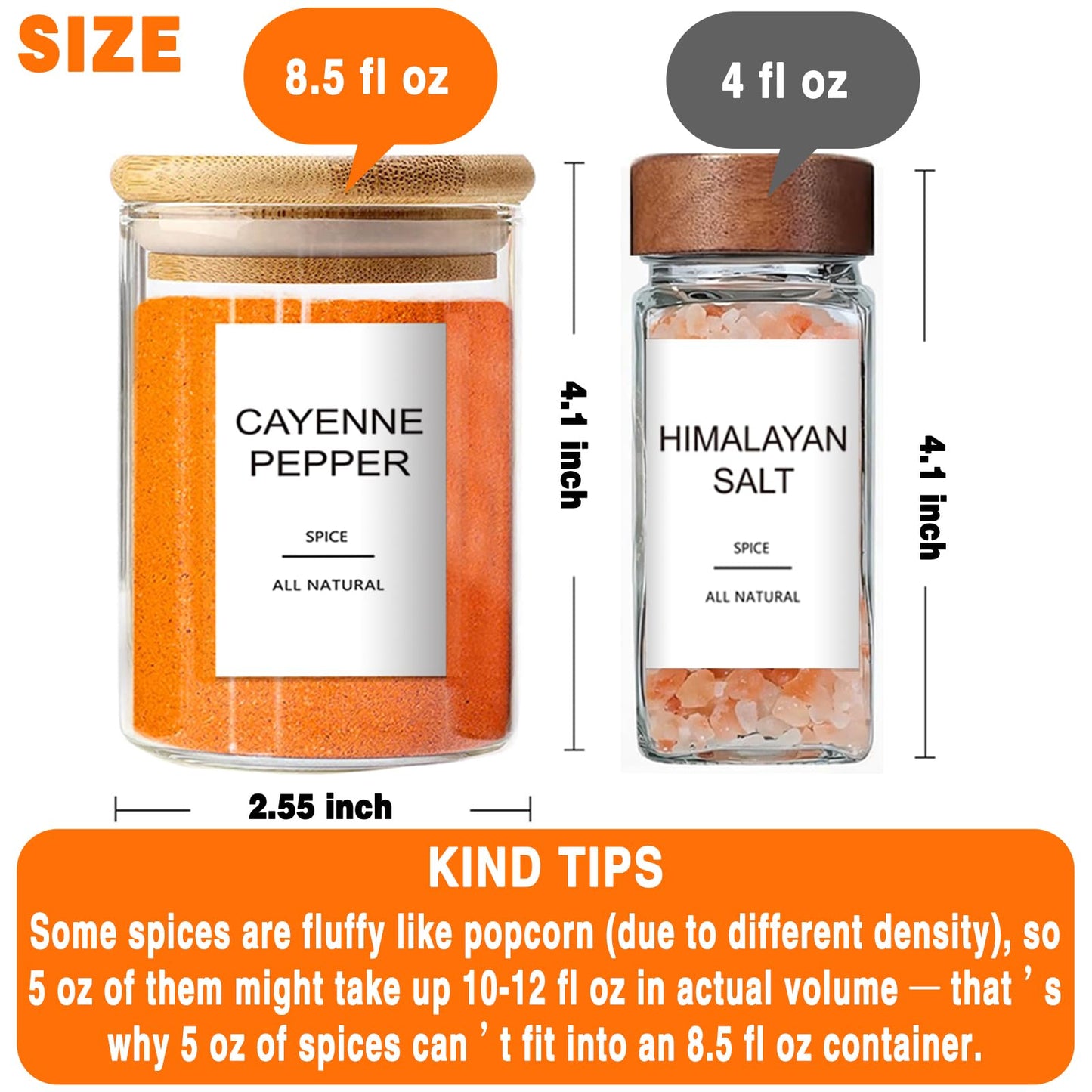 GPOVVIMX 12 Pcs Glass Spice Jars with Bamboo Airtight Lids and 191 Labels - 8.5oz Small Food Storage Containers for Kitchen, Seasoning, Coffee, Herb - Spoon and Marker Included