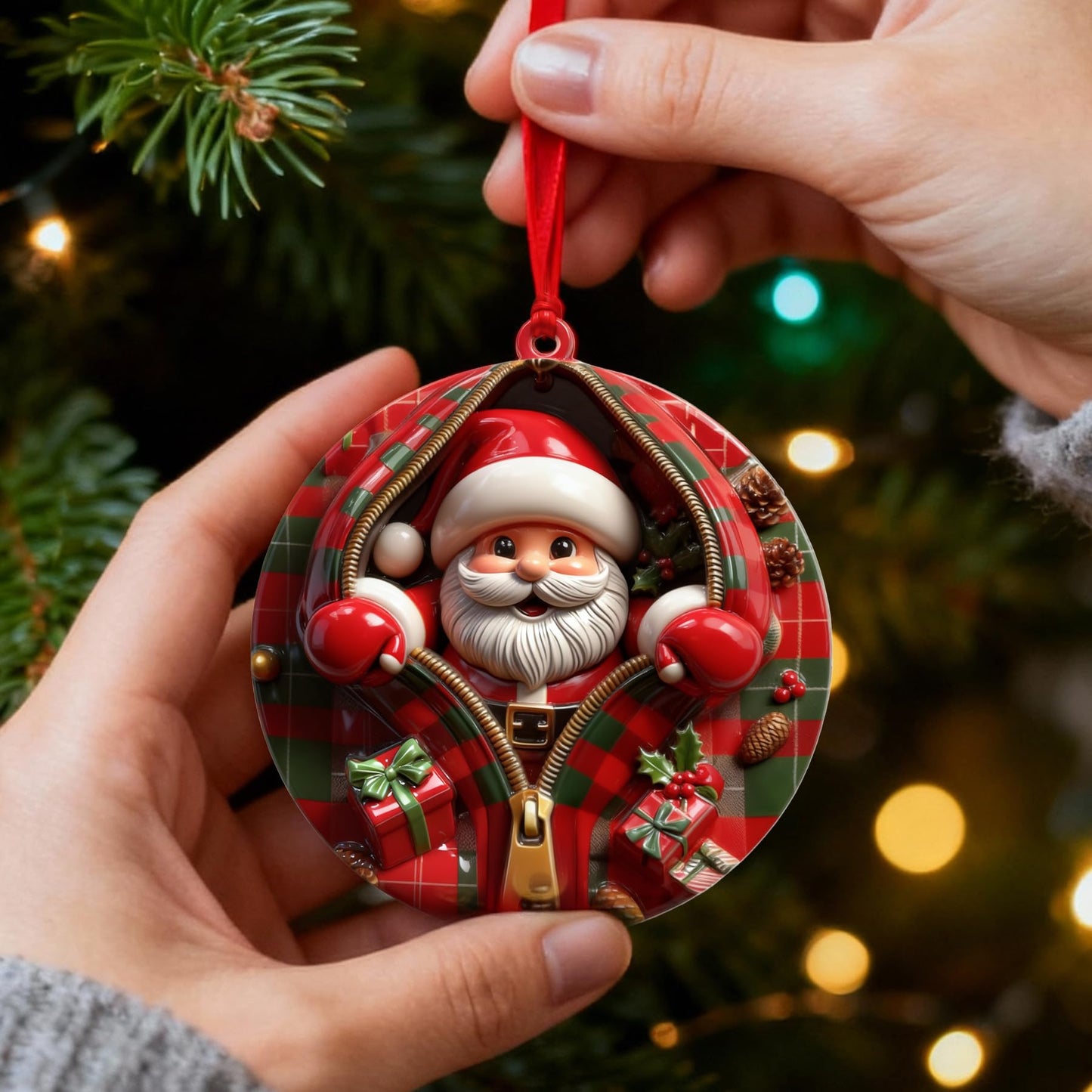 Funny Christmas Ornaments 2025, 3.4 in Zipper Santa Ornaments for Christmas Tree, Unique Relief Resin Personalized Christmas Ornaments, Santas Gift Exchange Ornaments (Santa)