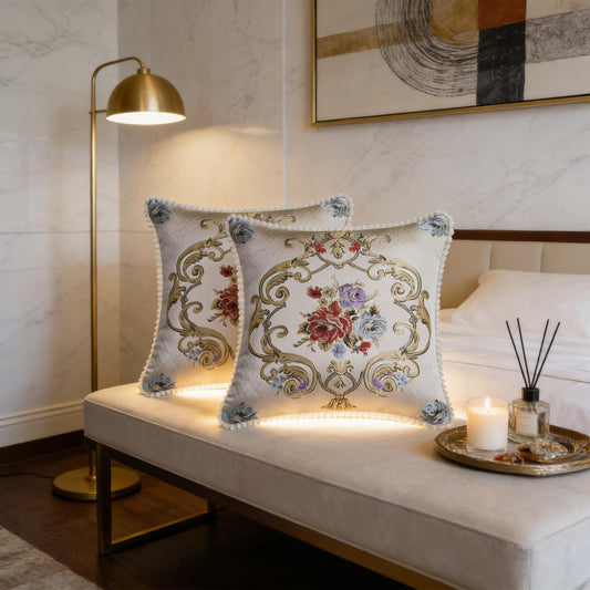 SZHELEJIAM Pillow Cover Set of 2, Jacquard Vintage Embroidered Pillow Case, for Sofa Cushion Cover for Sofa, Bed, Living Room, Throw Pillow Covers 18x18 Beige