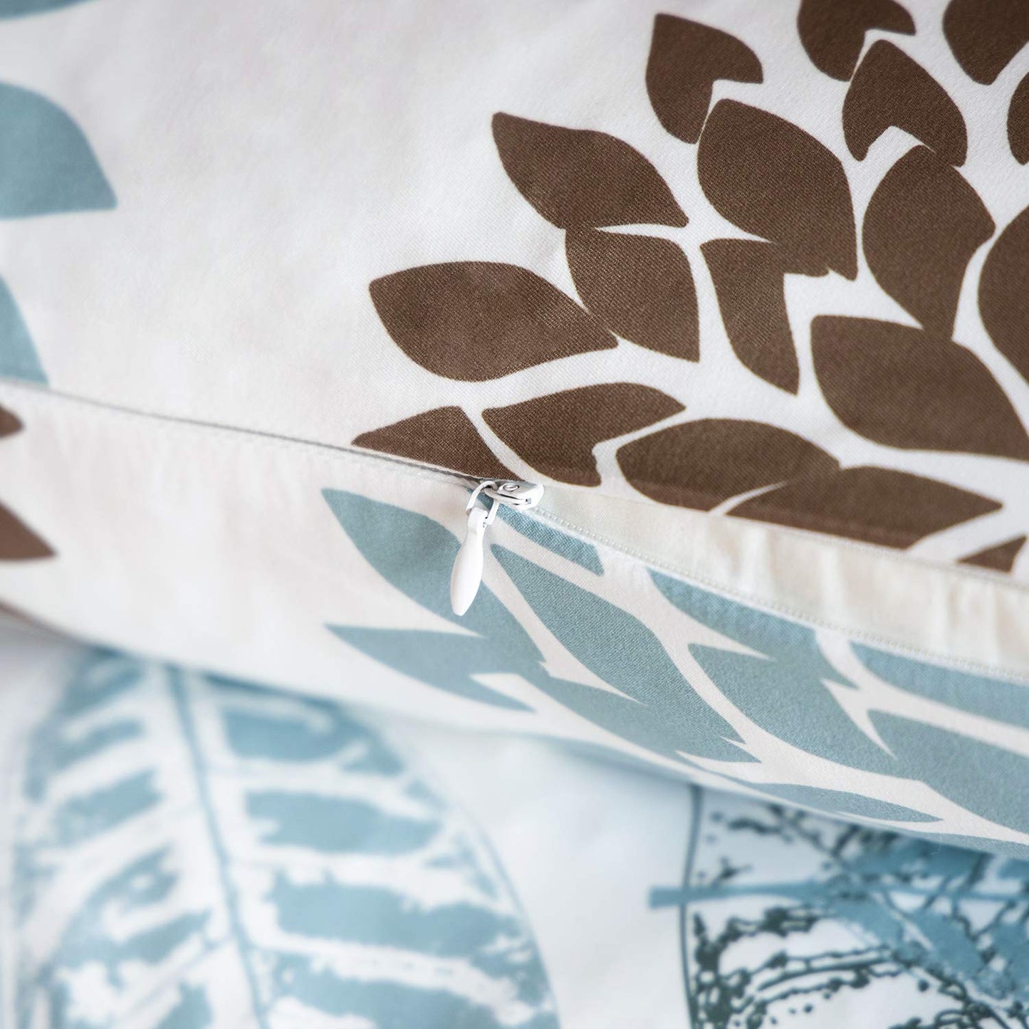 Phantoscope Set of 4 New Living Series Leaf Geometric Blue and Coffee Throw Decorative Pillow Cover Cushion Cover 18 x 18 inches 45 x 45 cm