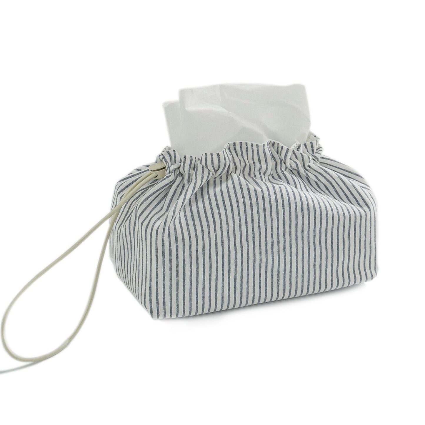 razliubit Fabric Tissue Box Cover with Handle,Blue Striped Cotton Tissue Holder for Home, Office, Bedroom, Car – Decorative Washable Tissue Case