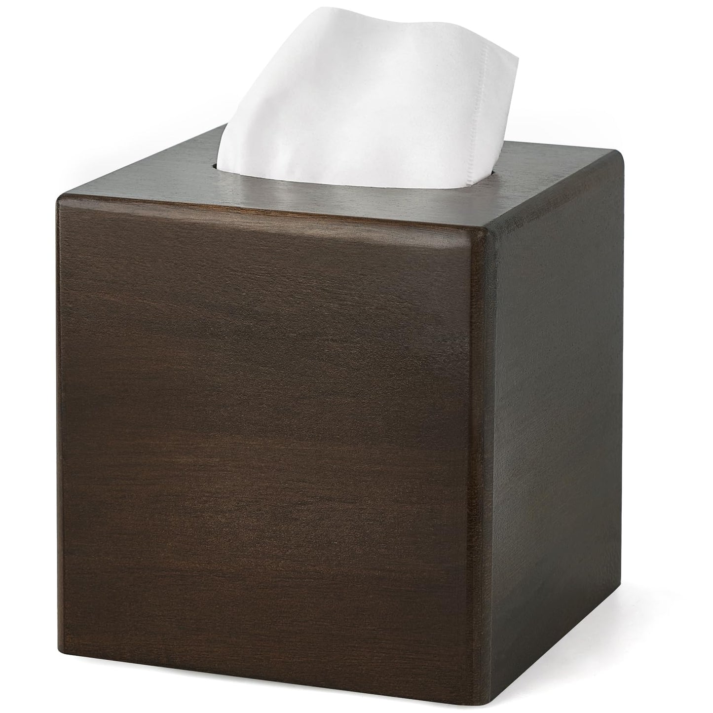 Mkono Tissue Box Cover Square Open-Bottom Wood Tissue Box Holder Decorative Facial Cube Organizer Modern Farmhouse Decor for Bathroom Bedroom Dresser Living Room Office Dorm, Dark Brown