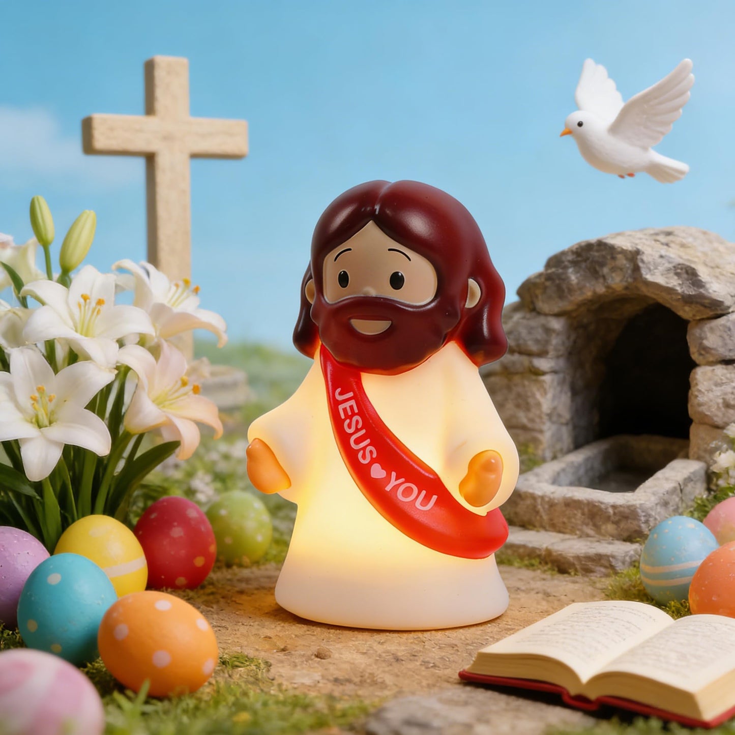 NEROSUN 3 Pack Christmas Jesus Night Light Lamp, LED Tap-Dimmable Bedside Touch Lamp, Jesus Love You Christian Decor Gift for Easter Bedroom Church Prayer Corner