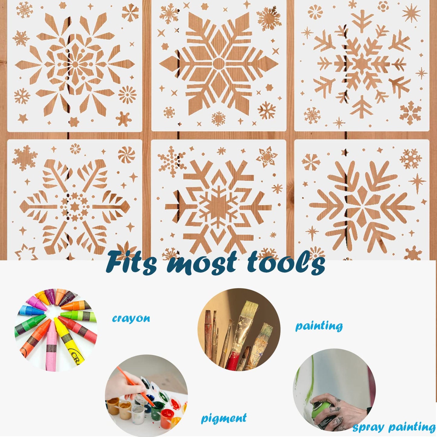 Christmas Snowflake Stencils for Painting on Wood-6 Pack Large Reusable Christmas Stencil Winter Ornament Farmhouse Christmas DIY Craft Supplies Decor 8 Inch
