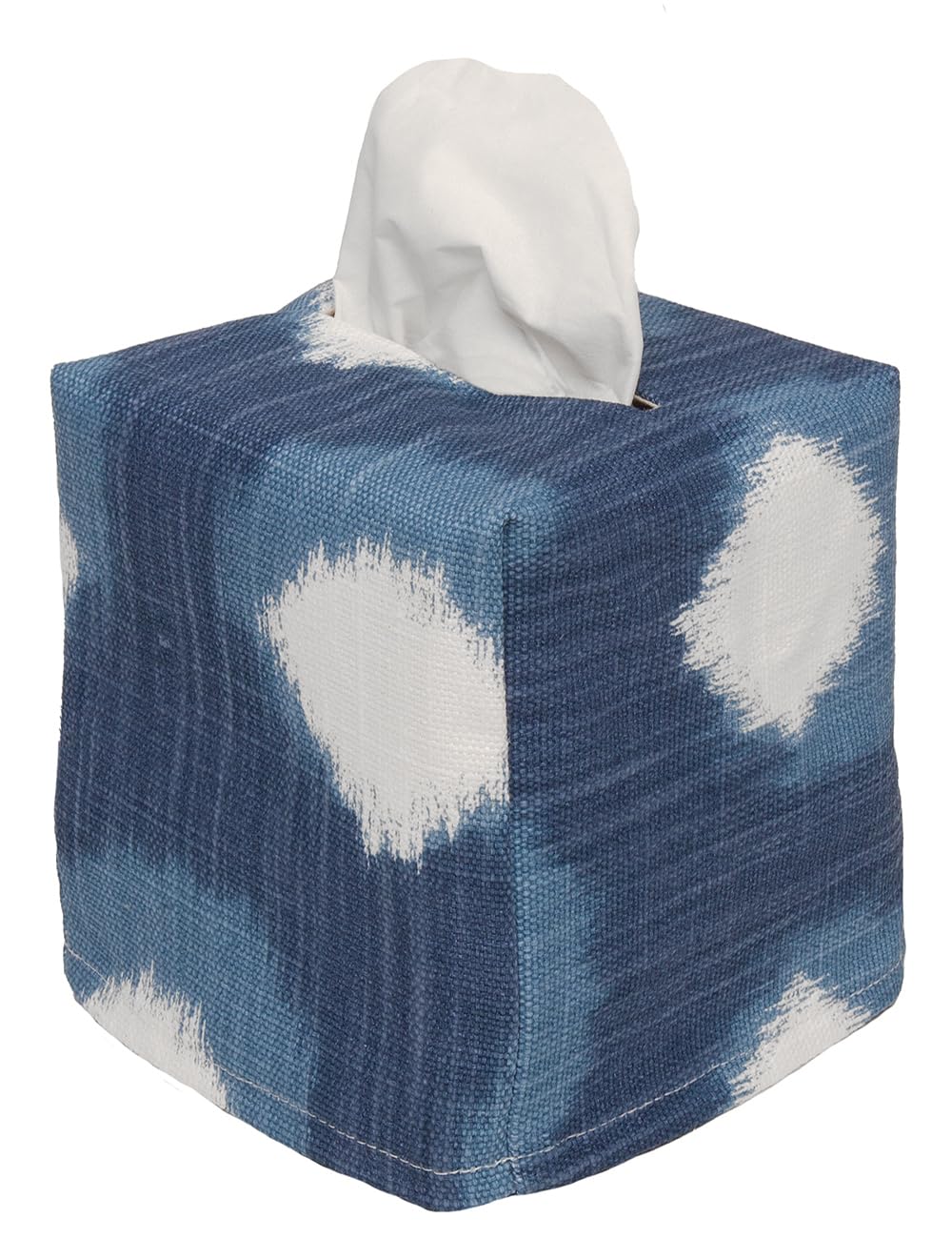 Fabric Tissue Box Cover, Tissue Holder Slipcover, Slips Over Square Cube Cardboard Facial Tissue Boxes -Decorative Blue Polka Dot Cotton Fabric, Made in USA